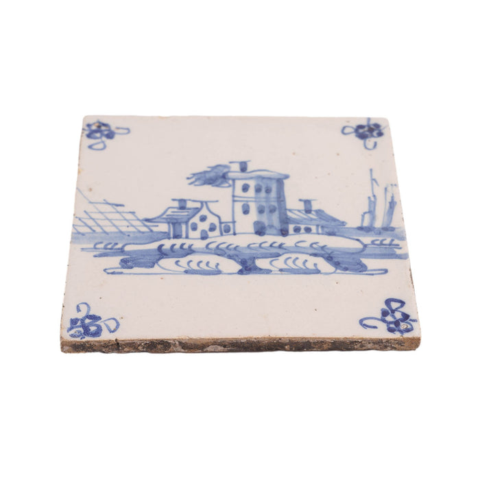 Pair of Delft faience tiles in cobalt blue (c. 1700's)