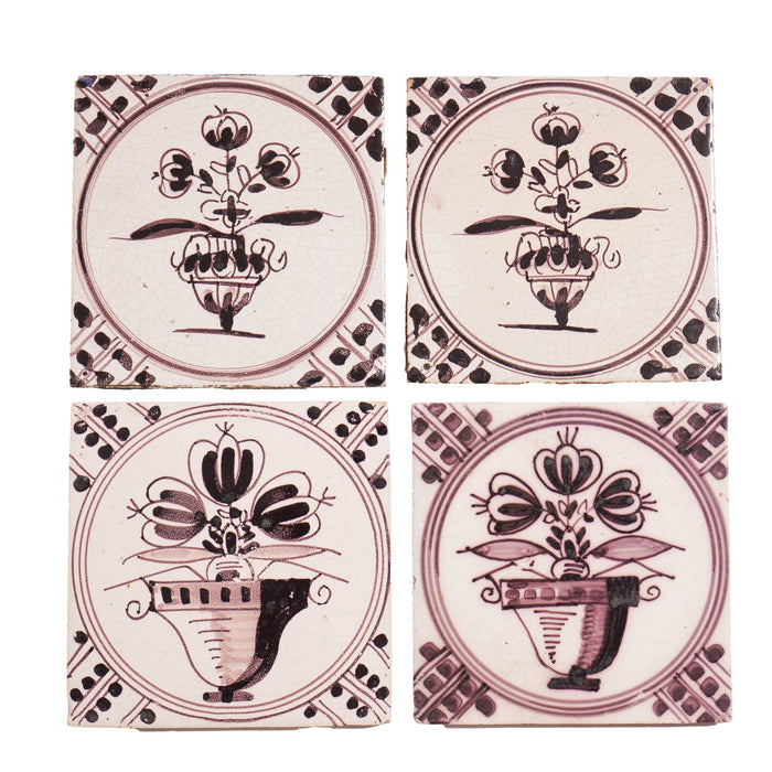 Set of 18 mulberry decorated Delft tiles (1700's)