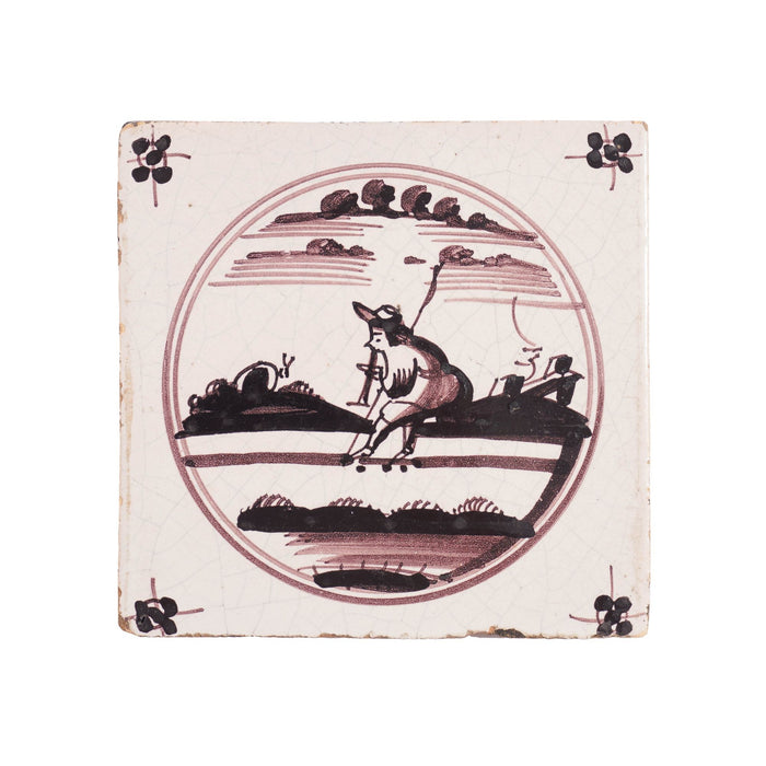 Set of 7 mulberry decorated figural Delft faience tiles (c. 1680-1700)