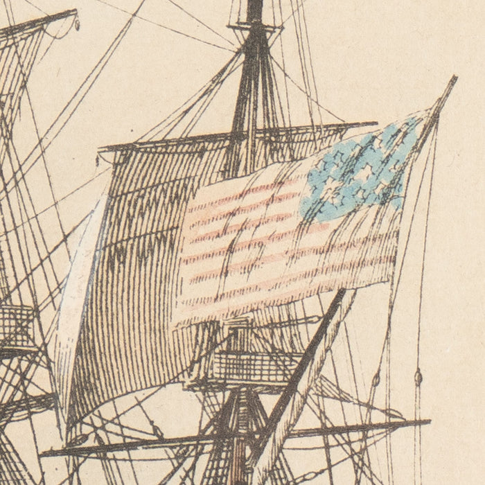 Pair of colored engravings of American ships under sail by Jean-Jerome Baugean (c. 1840)