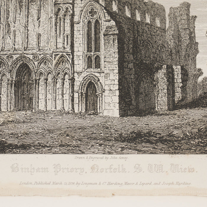 Set of four engravings of English Gothic ecclesiastical buildings by John Coney (1819)