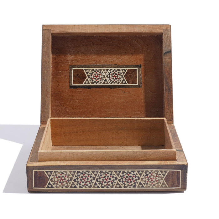 Intricately inlaid vintage Damascus box with hinged lid