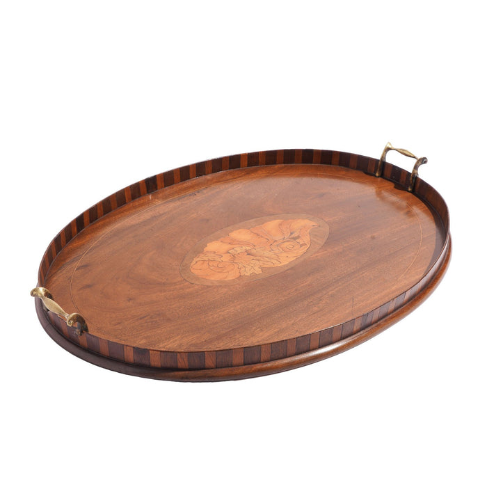 English inlaid serving tray with brass handles (c. 1800's)