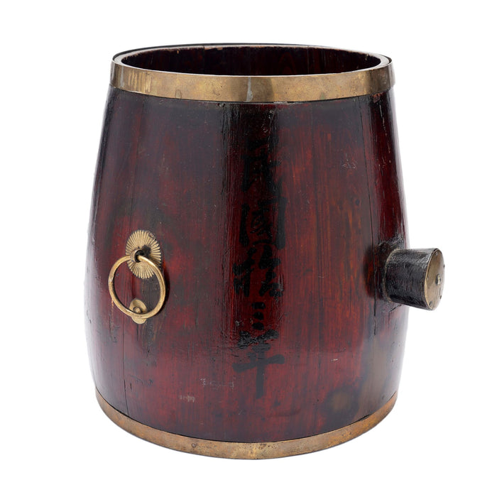 Chinese barrel form brass bound stave constructed grain measure (c. 1915)