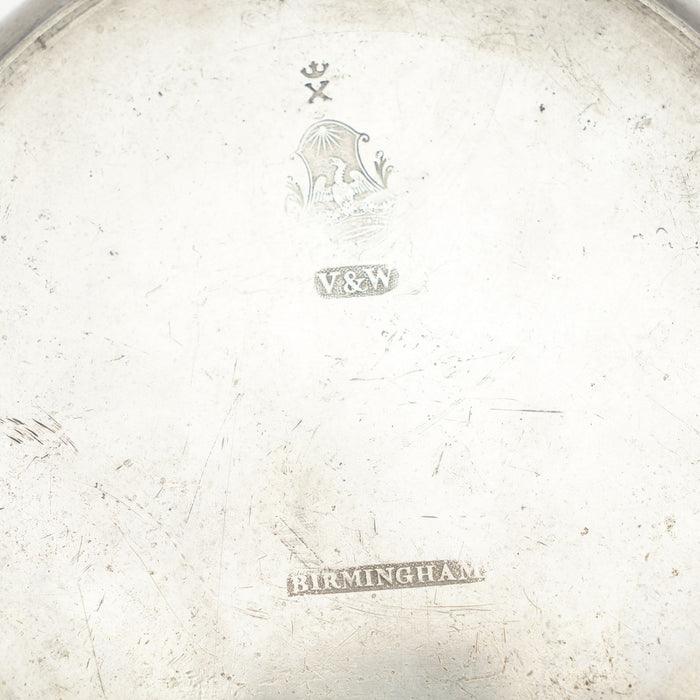 English pewter warming plate with drop handles by V&W Birmingham (1808-1827)