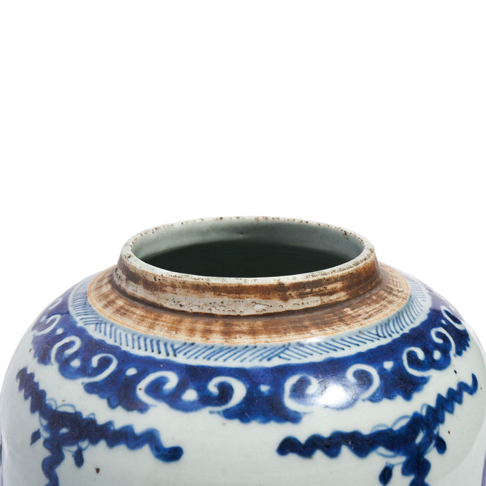 Chinese ceramic ginger jar on wood stand (c. 1661 -1722)