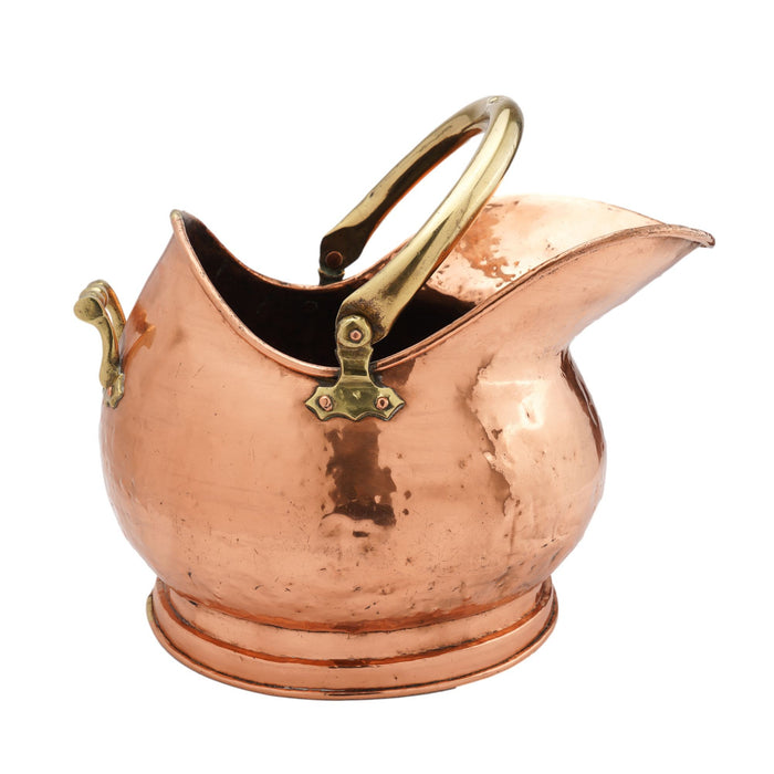 Helmet shaped copper coal hod on a circular footed base (1800's)