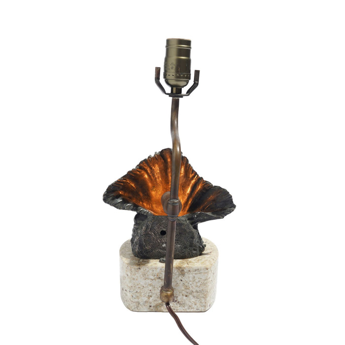 Vintage cast bronze shell lamp on a marble base (c. 1900)