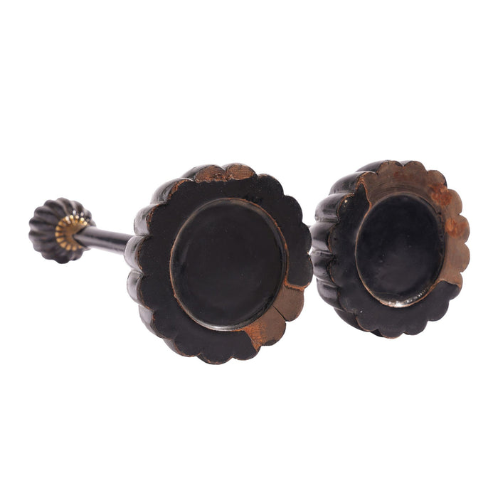 Pair of Japanese black lacquered altar sticks (c. 1800's)