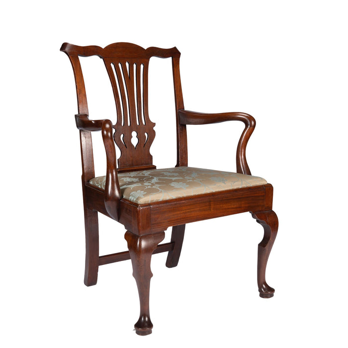 English George II walnut arm chair with upholstered slip seat (c. 1740-60)