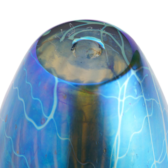 Iridescent blue blown glass vase by Mayauel Ward (2015)