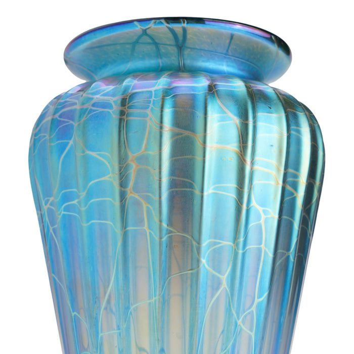 Contemporary iridescent blue blown glass vase by Mayauel Ward (2015)