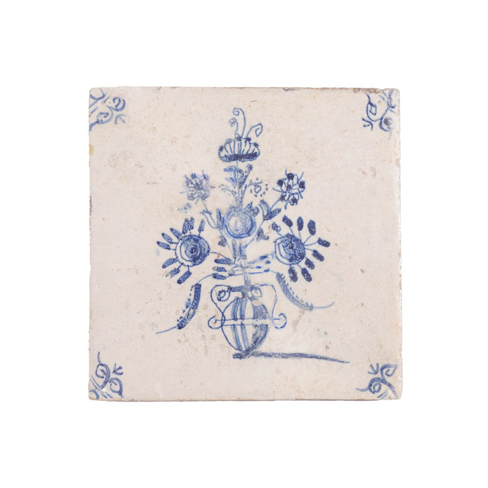 Set of 5 Delft faience tiles with tulips in an urn (c. 1600's)