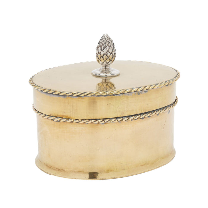 Oval Sheffield brass tea caddy (c. 1820-30)