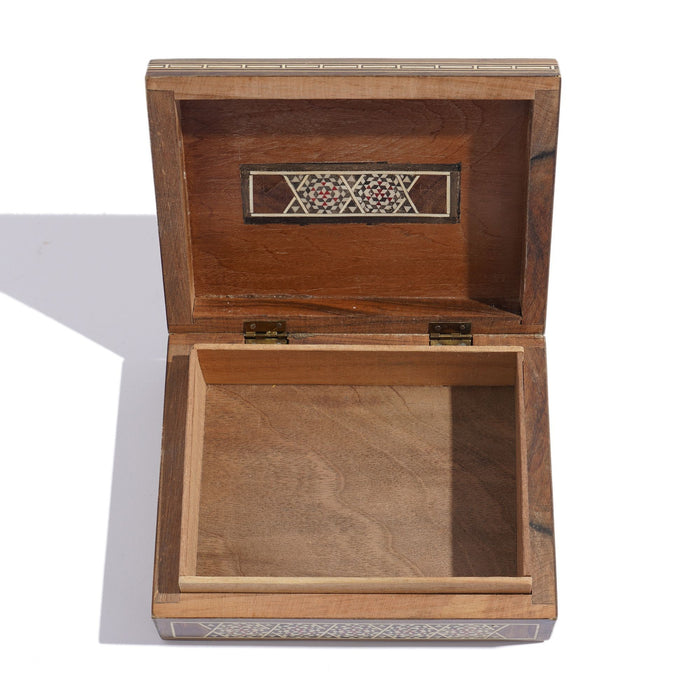 Intricately inlaid vintage Damascus box with hinged lid