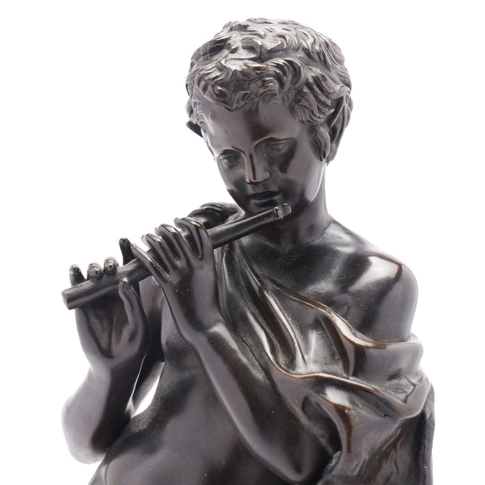 Cast bronze sculpture of Pan playing the flute by Ferdinand Barbedienne (1875-1900)