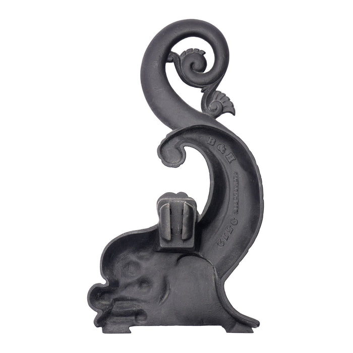 Pair of cast iron dolphin form andirons by Bradley & Hubbard (c. 1900)