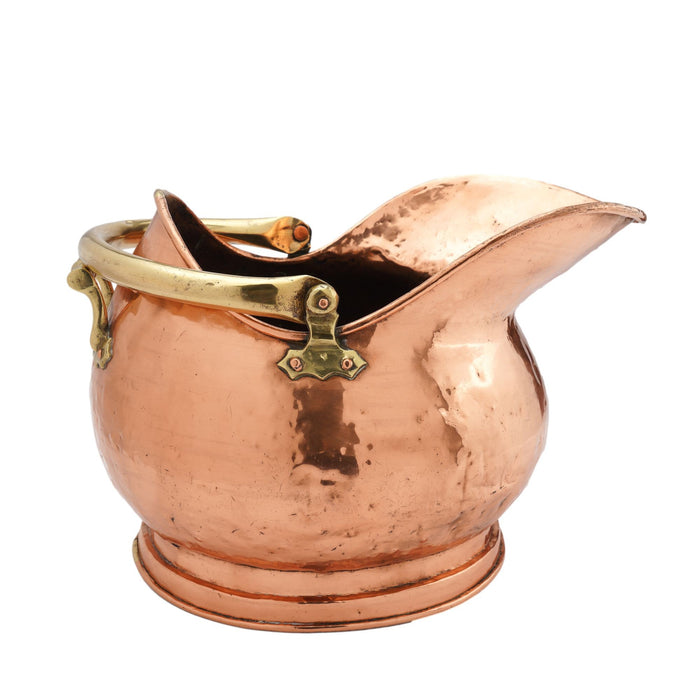 Helmet shaped copper coal hod on a circular footed base (1800's)