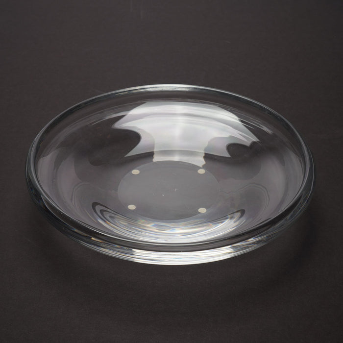 Shallow blown glass center bowl with inverted scroll rim by Steuben (c. 1939)