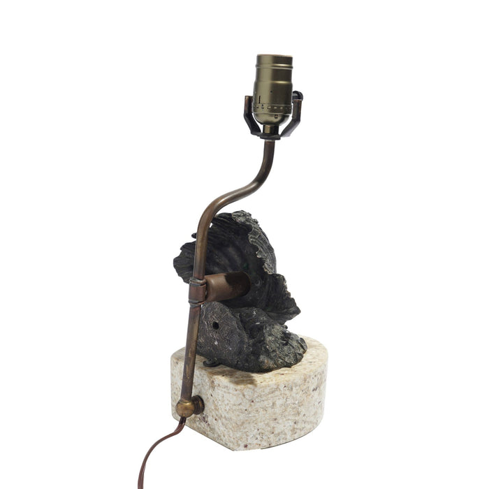 Vintage cast bronze shell lamp on a marble base (c. 1900)