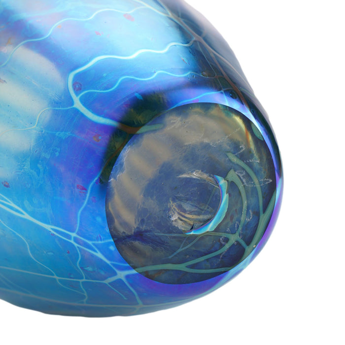 Iridescent blue blown glass vase by Mayauel Ward (2015)