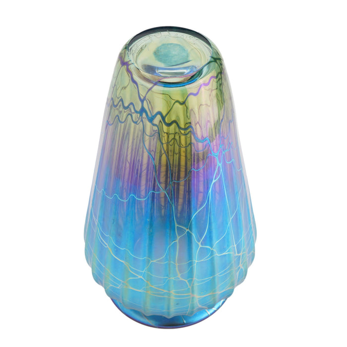 Contemporary iridescent blue blown glass vase by Mayauel Ward (2015)