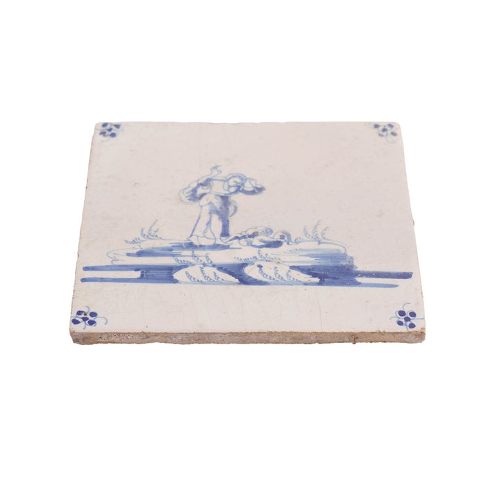 Set of 6 Delft cobalt blue figural faience tiles (c. 1650)