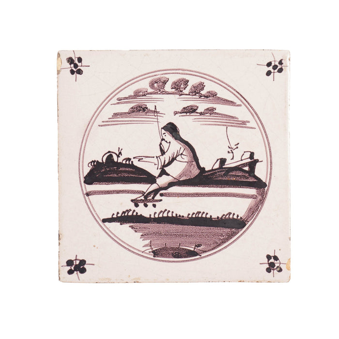 Set of 7 mulberry decorated figural Delft faience tiles (c. 1680-1700)