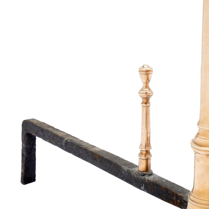 Pair of Philadelphia bell metal andirons with paired fire tools (c. 1790)