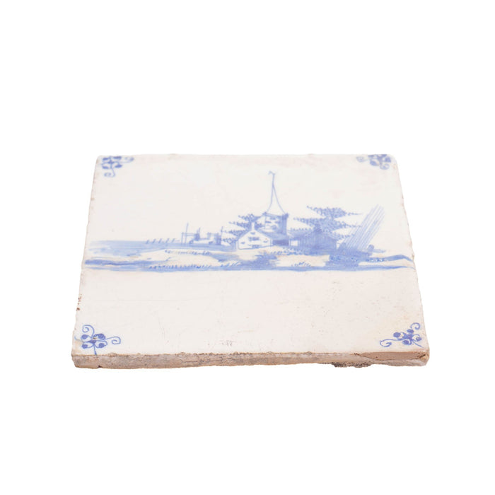 Set of 3 Delft faience tiles with architectural landscapes (c. 1700)