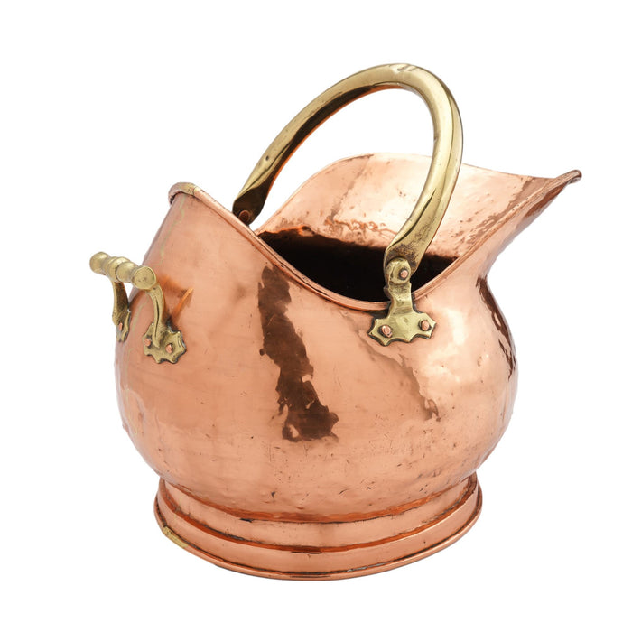 Helmet shaped copper coal hod on a circular footed base (1800's)