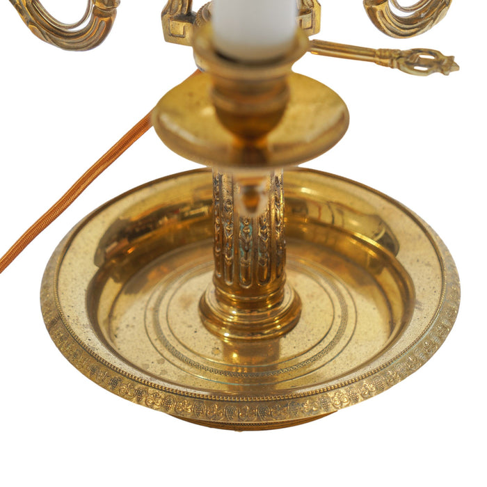 French Empire style cast brass three arm electrified lamp (c. 1935)