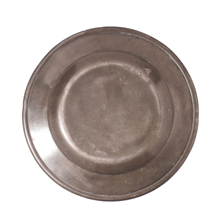 Set of three flat rim pewter plates (c. 1775-1800)