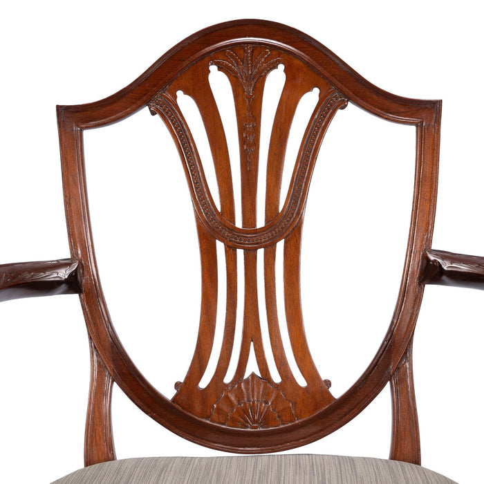 Pair of English Sheraton mahogany shield back armchairs (c. 1790)