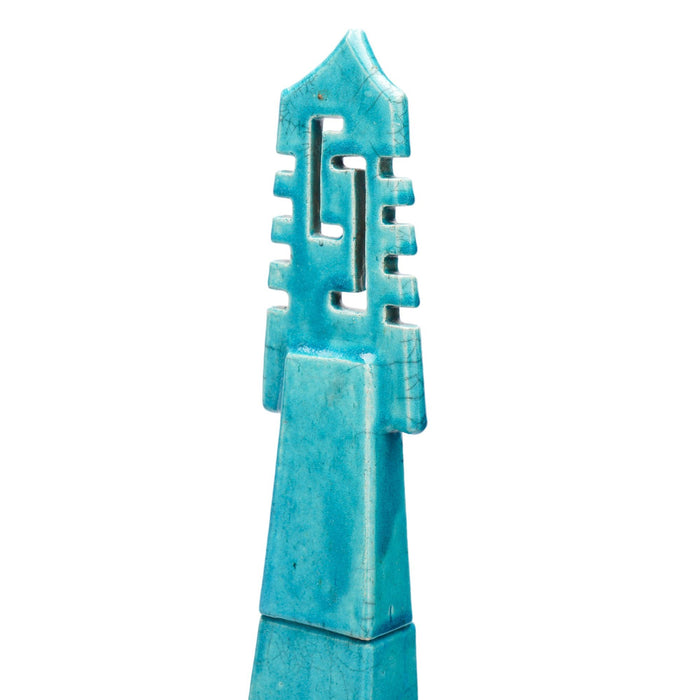 Turquoise glazed studio ceramic two part obelisk (c. 1950)