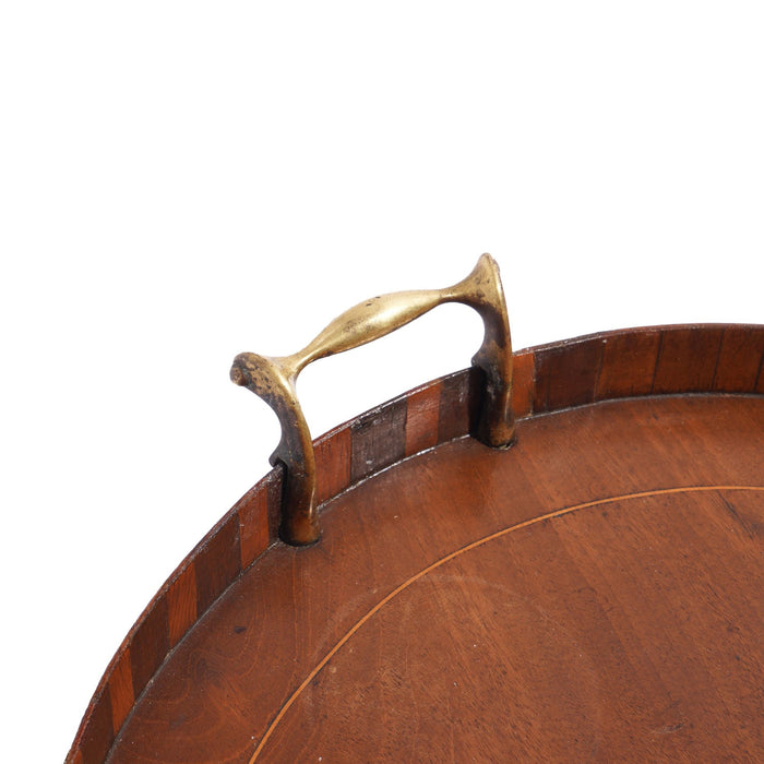 English inlaid serving tray with brass handles (c. 1800's)
