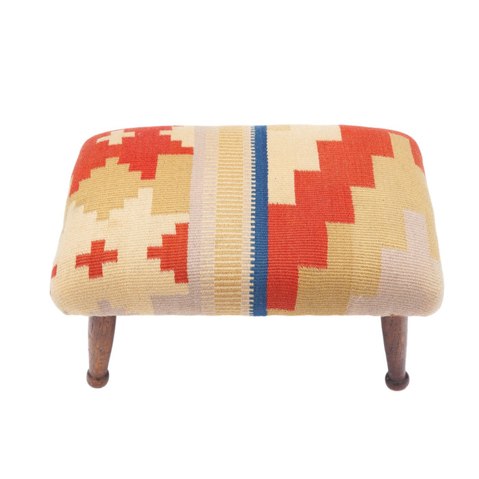 English upholstered footstool on turned oak legs (c. 1850-1900)