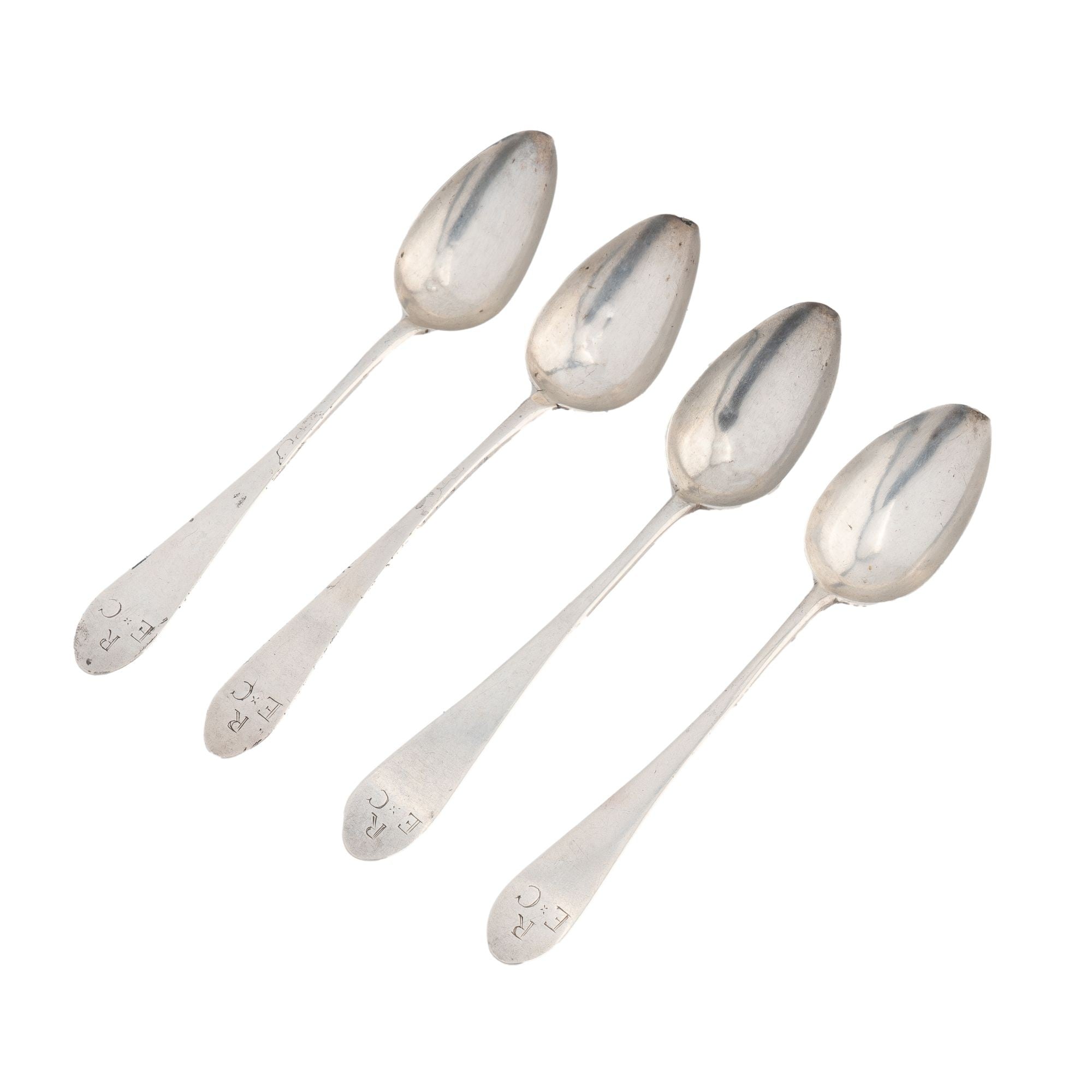 Set four American coin silver bird back tea spoons by Anthony