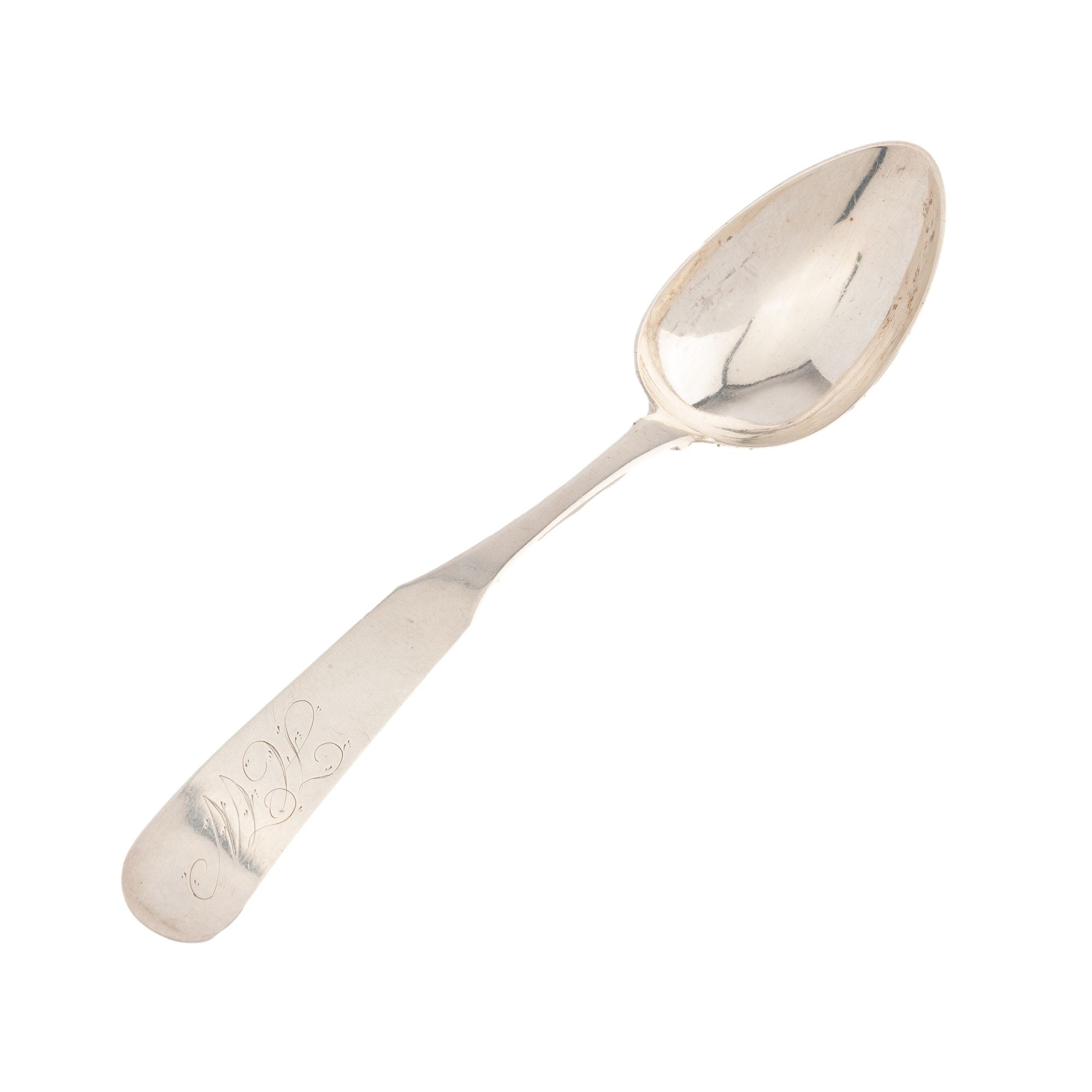 American coin silver spoon with an elongated fiddle back c. 1830