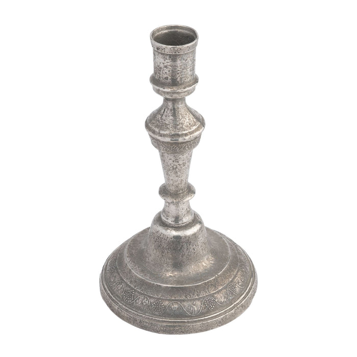 French cast pewter candlestick with grape vine motif (c. 1770)