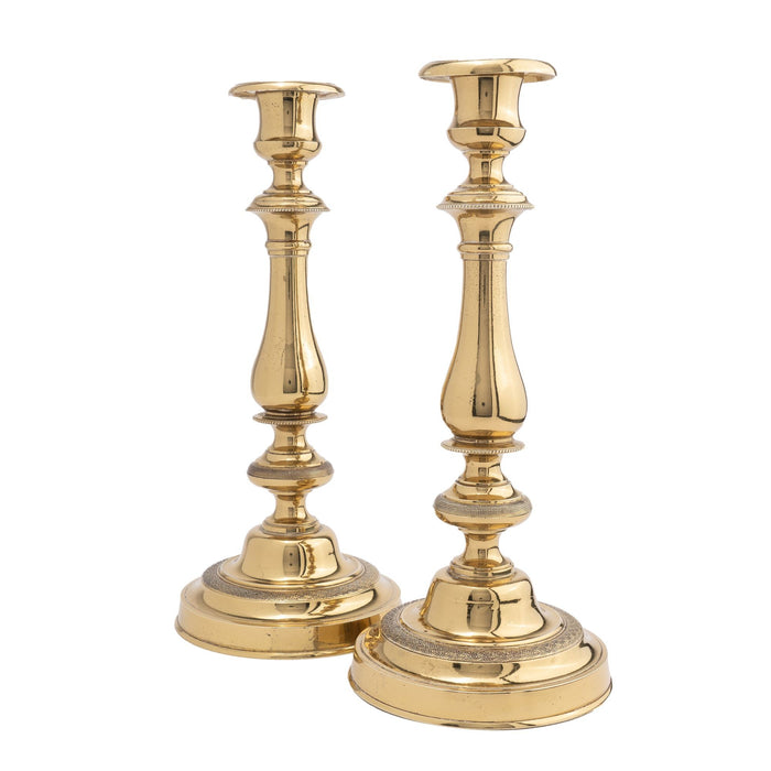 Pair of French Empire Period cast brass candlesticks (1800-10)