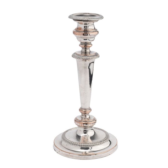 English Sheffield sterling silver on copper candlestick (1825)