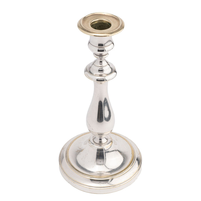 Charles X silvered brass baluster form candlestick by Christofle (c. 1830)