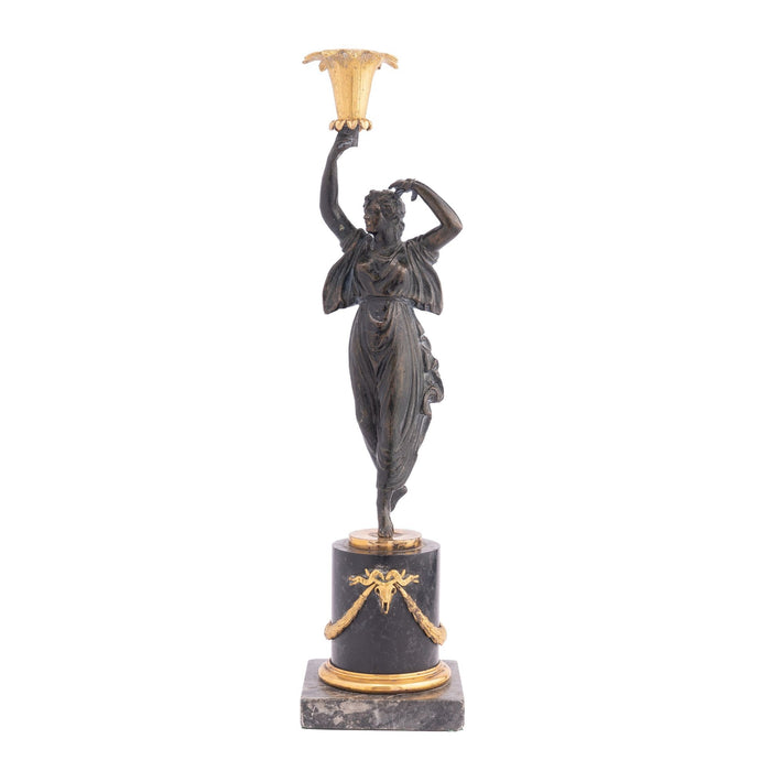 French Empire parcel gilt bronze figural candlestick (c. 1800-10)