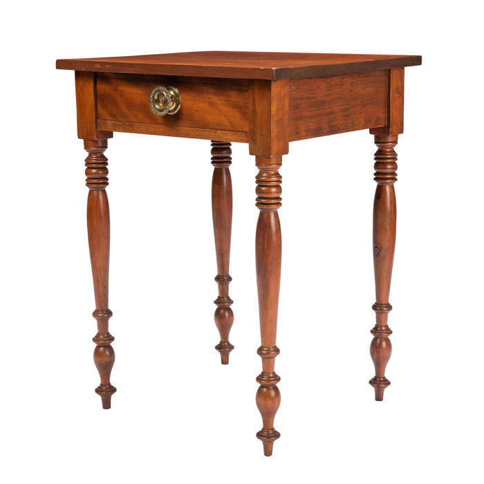 American Sheraton curly cherry wood one drawer stand (c. 1820)