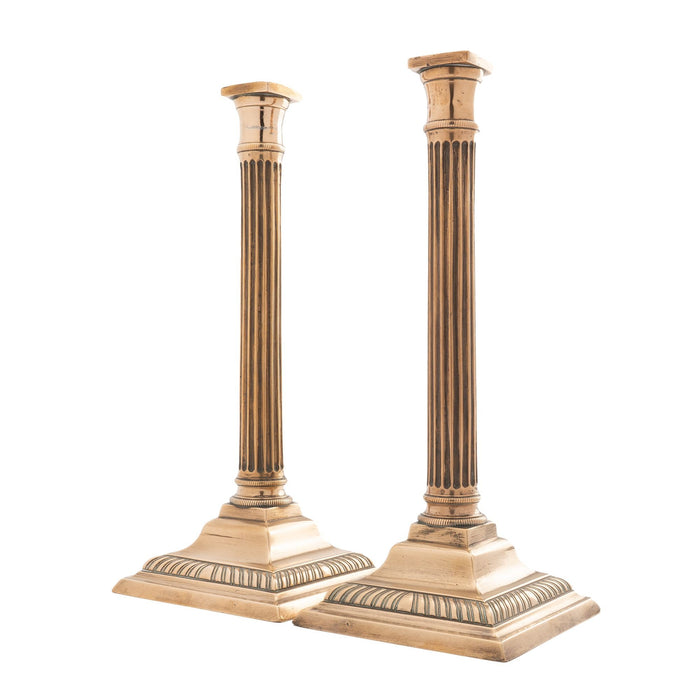 Pair of English cast brass columnar candlesticks (c. 1790)