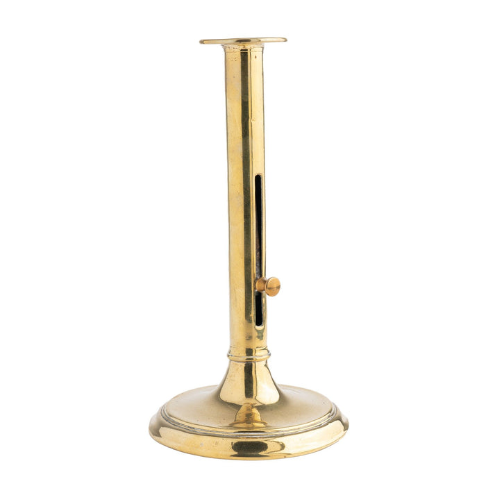 English cannon barrel cast brass ejector slide candlestick (1820)