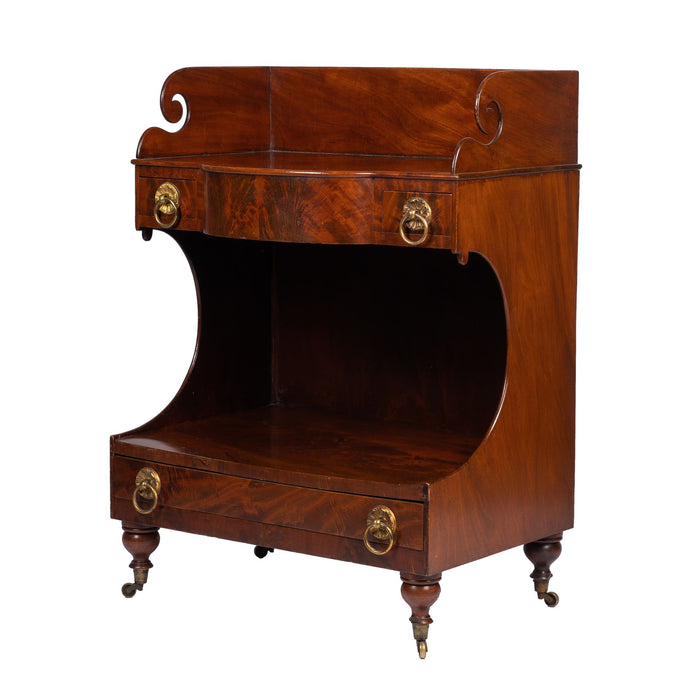 American mahogany demilune dressing stand on brass castors (1830)