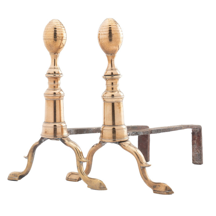 Pair of American cast brass lemon top andirons (1790)