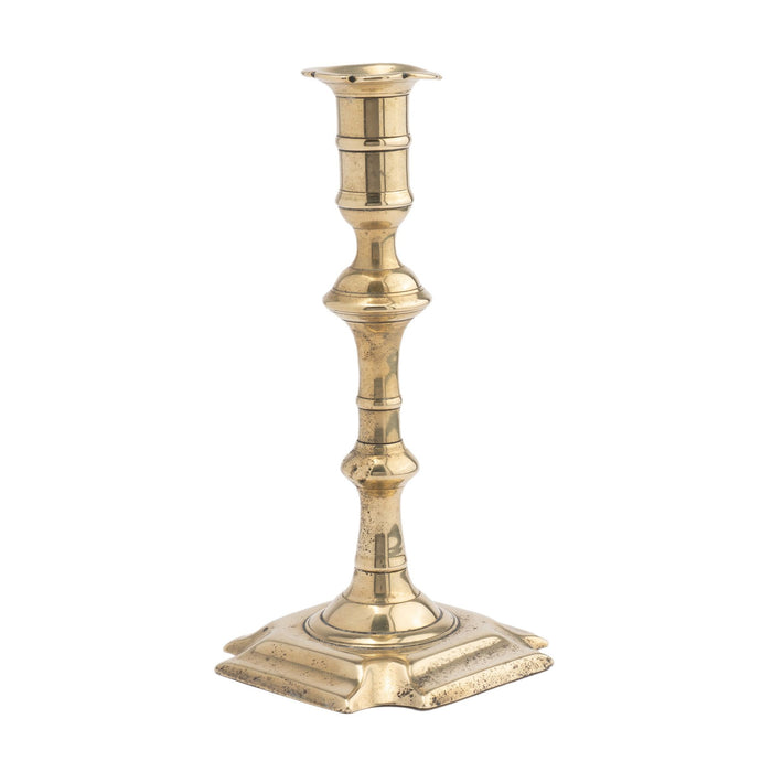 English Queen Anne cast brass baluster shaft candlestick (c. 1740-60)